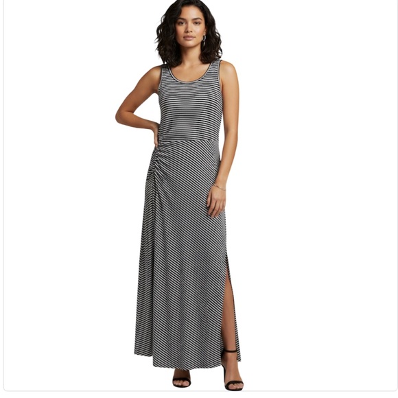 Bobeau Sleeveless Black/White Striped Super Soft Maxi Dress Petite Medium - Picture 3 of 6